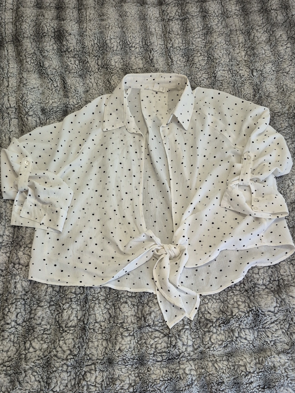 Mine 🖤 Women's White Polka Dot Tie-Front Shirt (966)